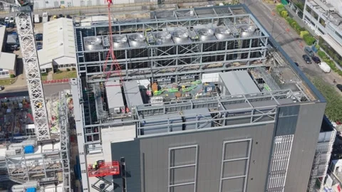 Data Center Construction Site With Cooling Units Aerial View Stock Footage 337527611