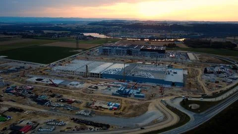 Data center construction site at dawn Stock Photos