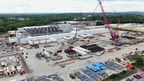 Data center construction site in Lancaster shows server building with rooftop Stock Footage 337969030