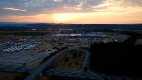 Data center construction site at sunrise 库存照片
