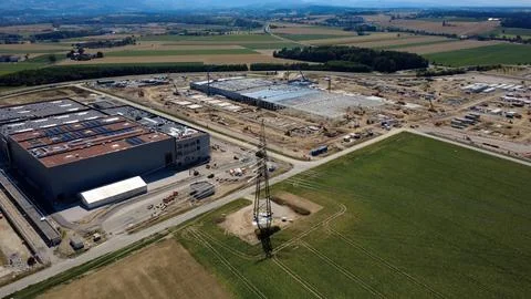 Data center construction site in Upper Austrian farmland Stock Photos