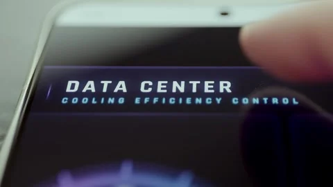 Data Center Cooling Efficiency Control Title With Fingertip Interaction 4K Stock Footage 341357834