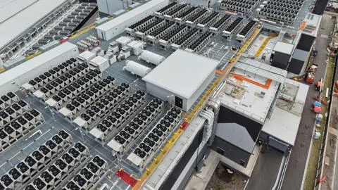 Data center cooling system with multiple HVAC units Stock Photos