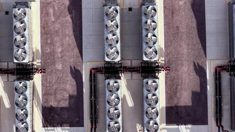 Data Center Cooling Systems - straight down drone slide Stock Footage 339899170
