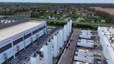 Data center cooling towers providing essential server infrastructure in Stock Footage 337221494