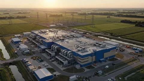 Data Center with Cooling Units Aerial Footage. 스톡 동영상 343230164