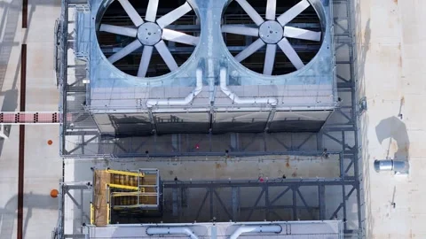 Data center cooling units managing server heat, crucial for digital operations Stock Footage 334012657