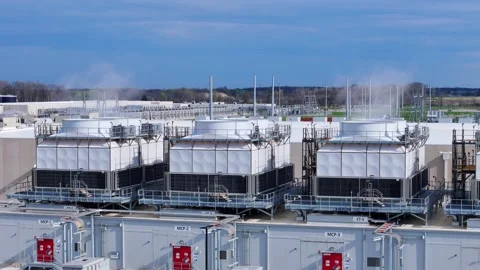 Data center cooling units managing high performance server energy consumption Stock Footage 334012665