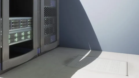 Data center corner with servers and shadow at afternoon light Stock Footage 343927665