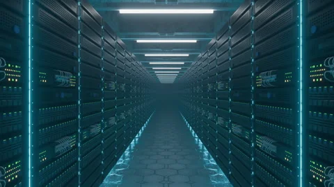 Data Center Corridor With Illuminated Servers and Futuristic Design Stock Footage 316891990