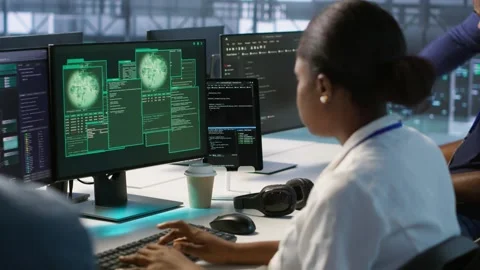 Data center coworkers seeing security breach Stock Footage 319552497