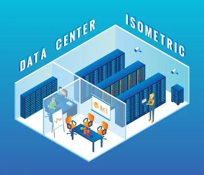Data center cutaway interior vector flat isometric illustration 스톡 일러스트
