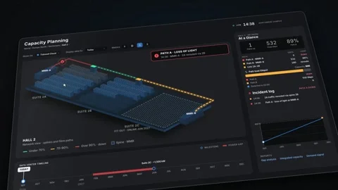 Data Center Dashboard Network Failover Capacity Planning UI Server Power Grid Stock Footage 346344410
