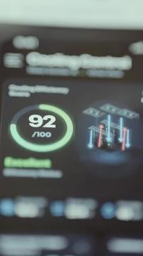 Data center dashboard reports an overall cooling system score of 92 out Stock Photos