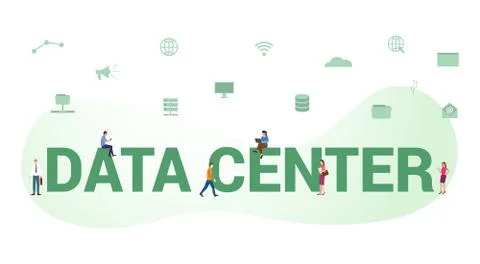 Data center database server concept with big word or text and team people wit Stock Illustration