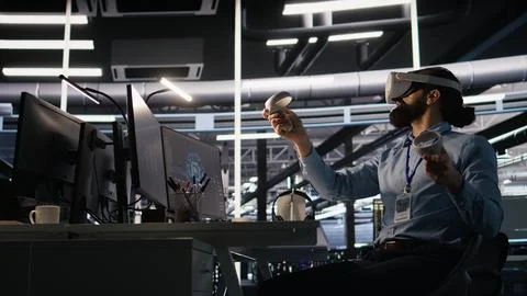 Data center developer using virtual reality technology for AI LLM visualization Stock Photos