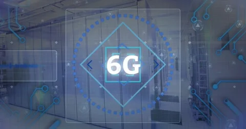 In data center, digital interface showing 6G technology concept with animation Stock Footage 328087918