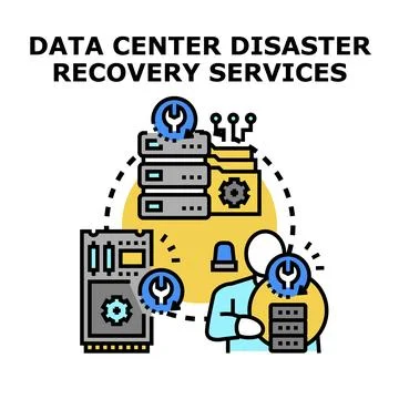 Data center disaster recovery services protecting business information Stock Illustration
