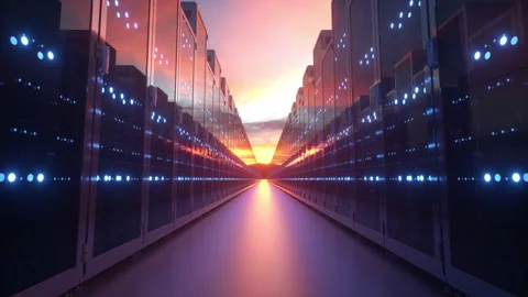 Data center with endless servers against blue sky with clouds. Cloud computing Stock Footage 149988621