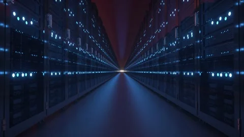 Data center with endless servers. Network and information servers behind glass Stock Footage 143863301