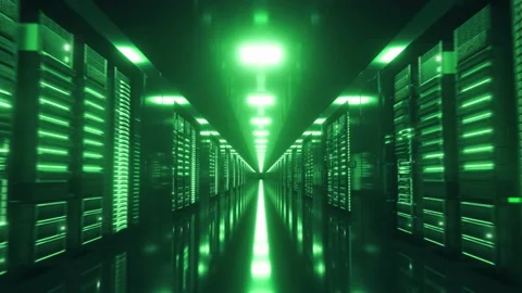 Data center with endless servers. Network and information servers behind glass Stock Footage 204847963