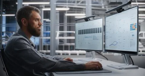 Data Center Engineer Detecting and Countering DDoS Attack During Live Fotos Stock