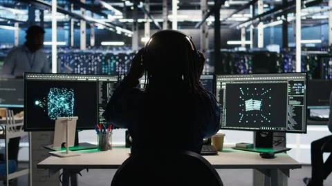 Data center engineer implements AI virtualization frameworks Foto stock