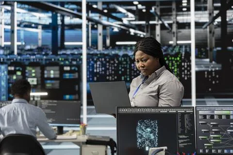 Data center engineer leverages artificial intelligence visualization tools Stock Photos