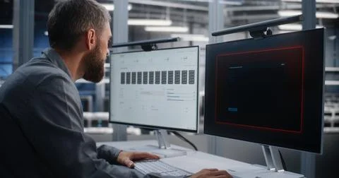 Data Center Engineer Responding to Critical Server Overheating in Real Time Stock Photos