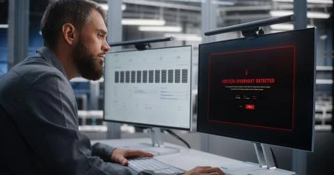 Data Center Engineer Responding to Critical Server Overheating in Real Time Stock Photos