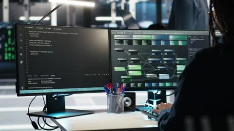 Data center engineer sees critical error message while using node tree software Stock Footage 309510376