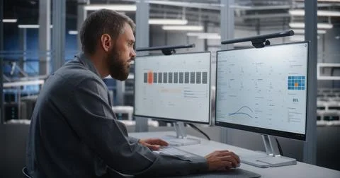 Data Center Engineer Taking Immediate Action During Detected Cyber Attack Stock Photos