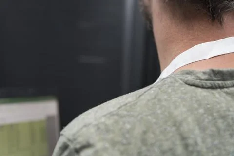 Data Center Engineer Using Laptop Computer Server Room Specialist Facility with Stock Photos