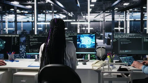 Data center engineer using machine learning algorithms on green screen PC Stock Footage 313567573