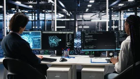 Data center engineer using machine learning algorithms on green screen PC 스톡 사진