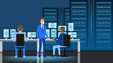 Data Center Engineer Workplace. Flat Illustration 스톡 일러스트