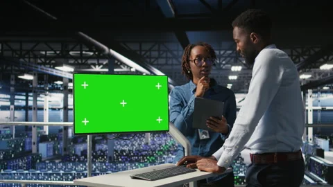 Data center engineering team coding on green screen PC, monitoring AI systems Stock Footage 310278948
