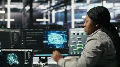 Data center engineering team deploying AI solutions optimizing gear Stock Footage 308045596
