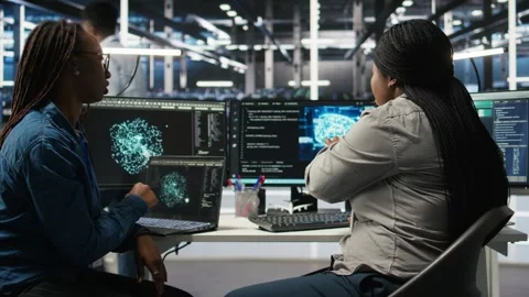 Data center engineering team deploying AI solutions optimizing gear Stock Footage 309507644