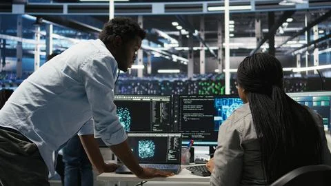 Data center engineering team uses artificial intelligence deep learning models Stock Photos