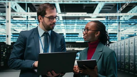 Data center engineering team using AR tech, working together Stock Footage 329651217