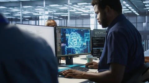 Data center engineers uses artificial intelligence to identify hardware failures Stock Photos