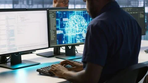 Data center engineers uses artificial intelligence to identify hardware failures Stock Photos