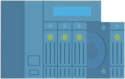 Data center equipment with server rack on white background, digital computer Stock Illustration