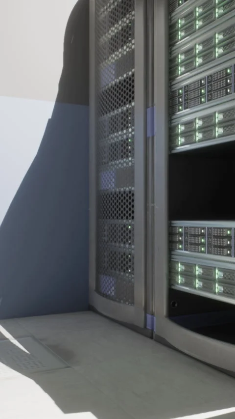 Data center equipment is set up in a clean work area for a technology project Video stock 337927539