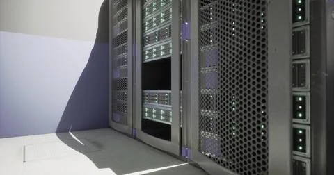 Data center equipment showcases advanced technology setup in modern workspace イラスト素材