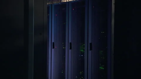 Data center equipped with new devices cabinets with servers Stock Footage 163814389