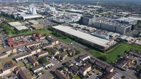 Data Center Facility and Homes From Above on a Sunny Day Stock Footage 338011933