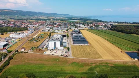 Data Center Facility Beside Lake Geneva Shoreline Stock-Footage 346458158
