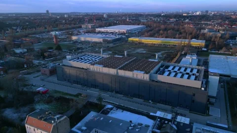 Data center facility, Bitcoin global Digital Currency. Lovely aerial view drone Stock Footage 322930106